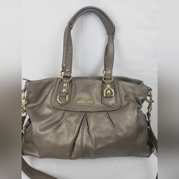 Coach Ashley Steel Metallic Elegant Leather Crossbody Shoulder Bag Sz Large - Picture 2 of 15